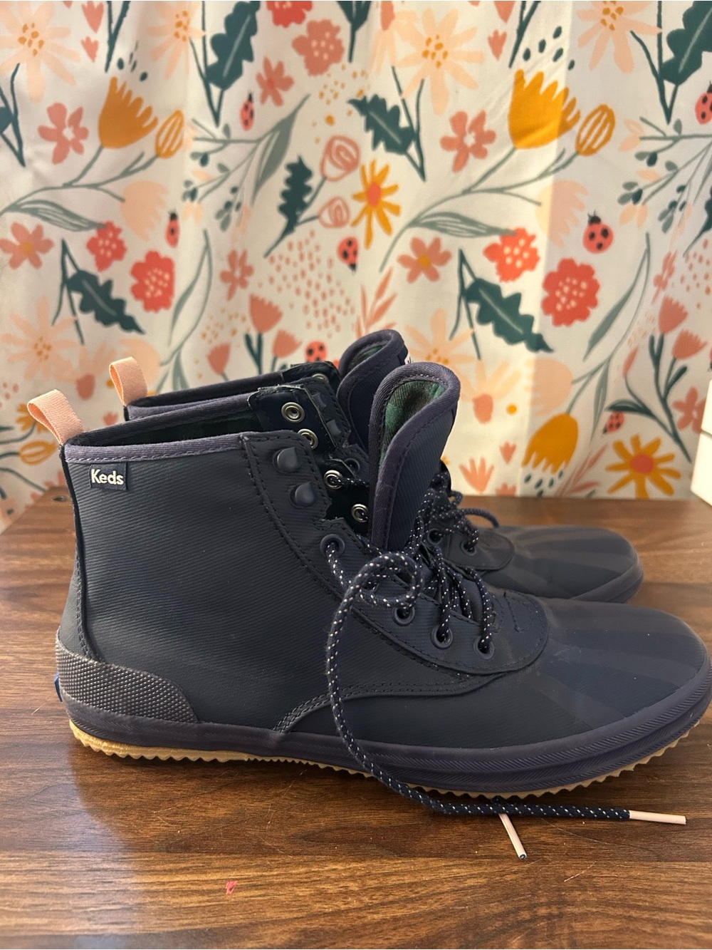 Keds Scout Splash Rain Boots Navy Pink Women’s US 9 Water Resistant Flannel